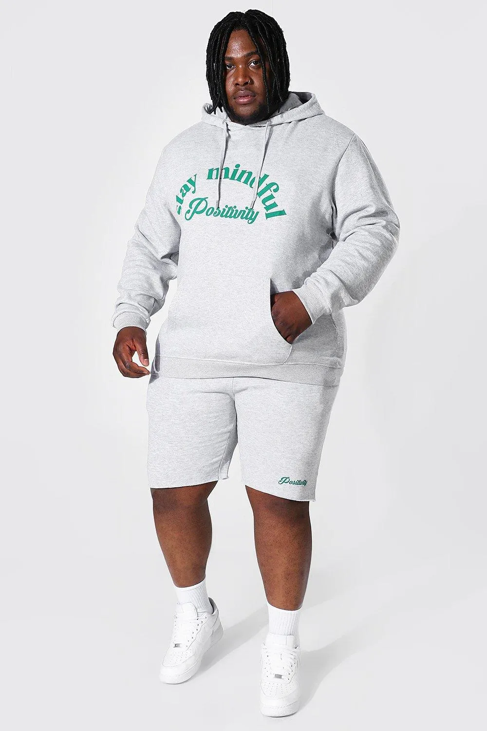 Plus Size Stay Mindful Short Tracksuit | boohooMAN UK