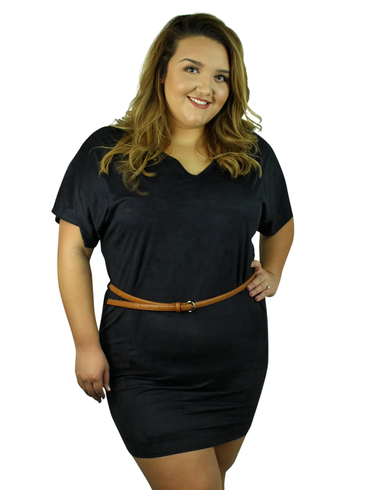 Plus Size Tunic Dress With Skinny Belt