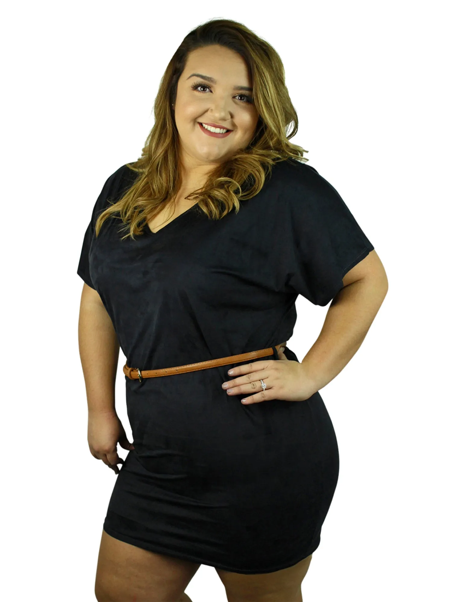 Plus Size Tunic Dress With Skinny Belt