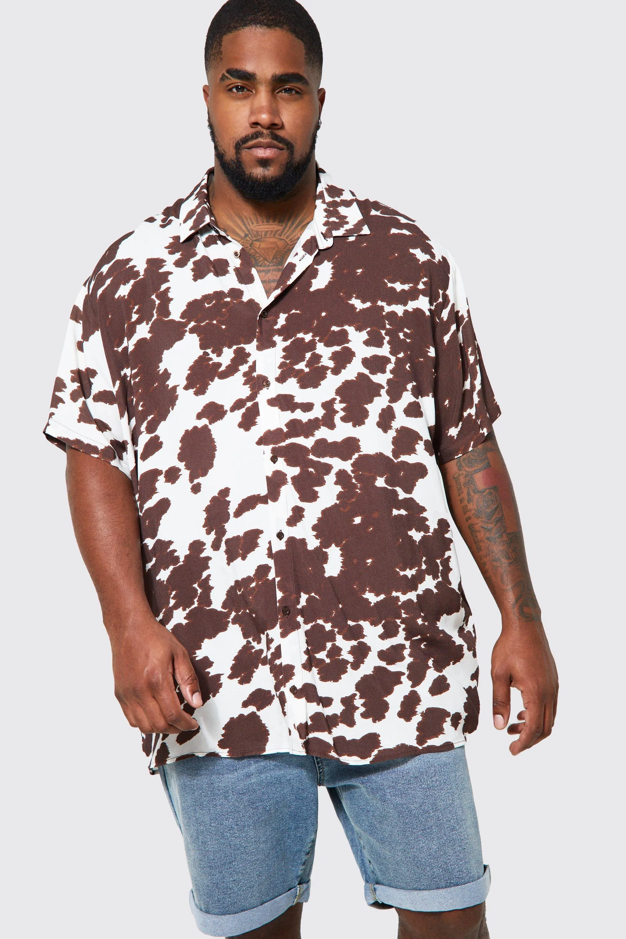 Plus Viscose Cow Print Shirt