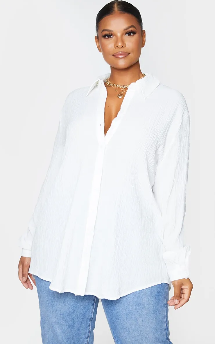 Plus White Textured Oversized Shirt