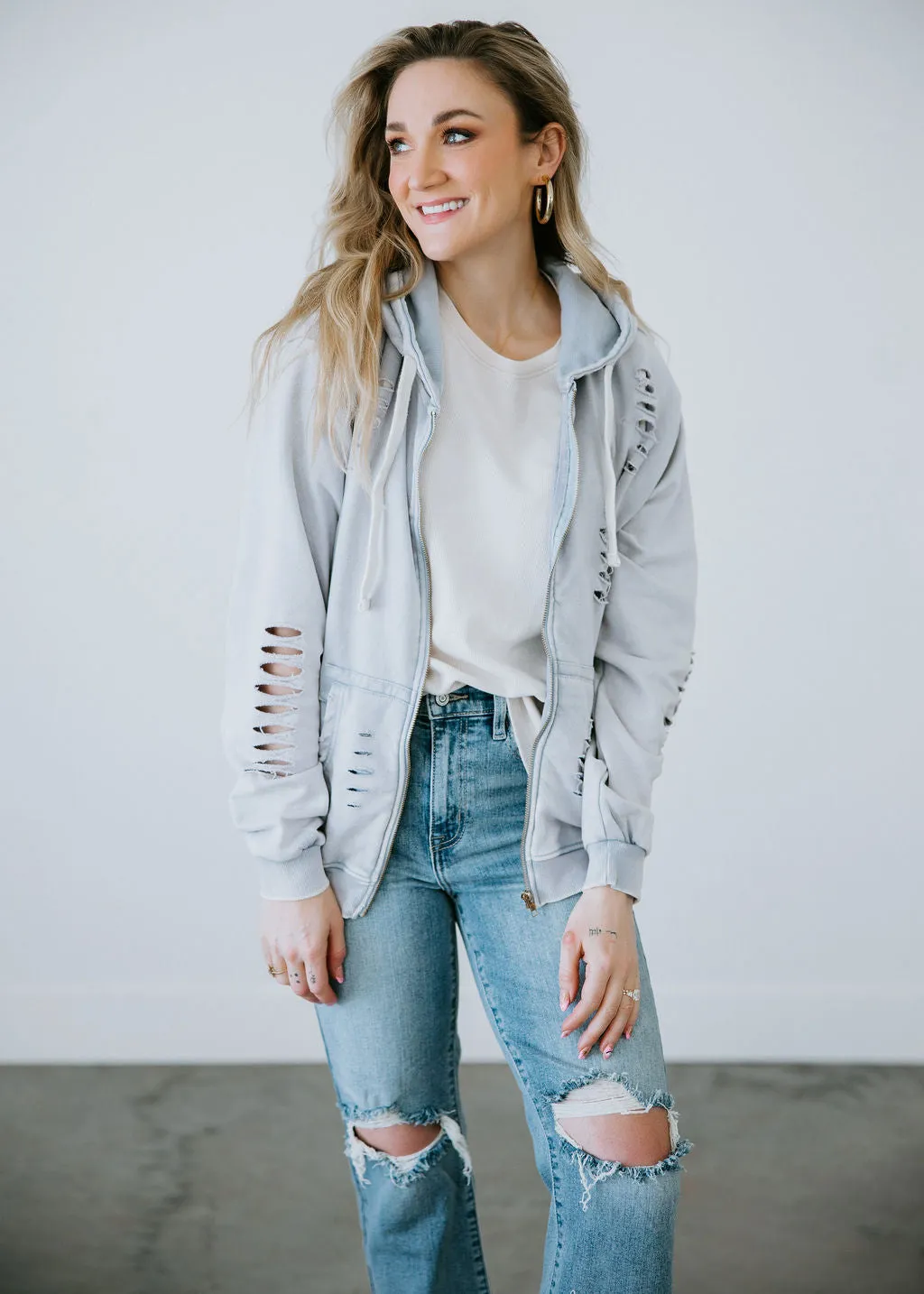 Presley Distressed Zip Jacket by Lily & Lottie