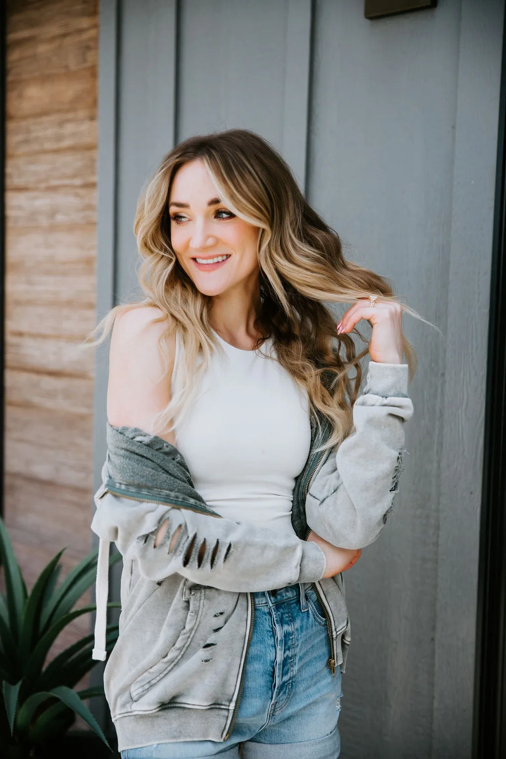 Presley Distressed Zip Jacket by Lily & Lottie