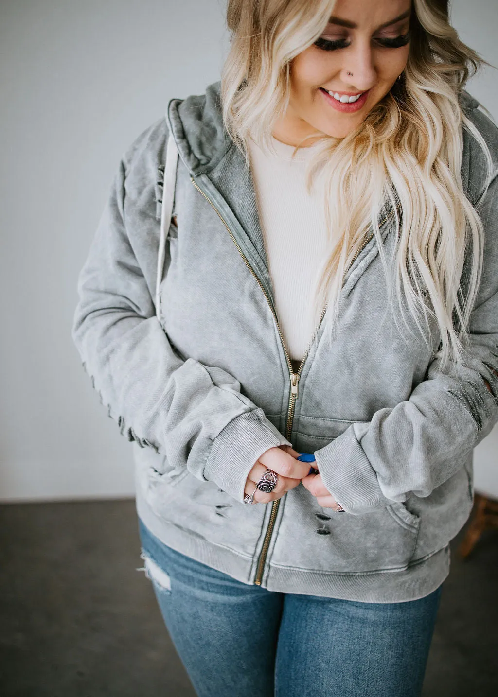 Presley Distressed Zip Jacket by Lily & Lottie