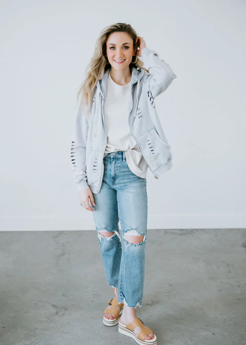 Presley Distressed Zip Jacket by Lily & Lottie