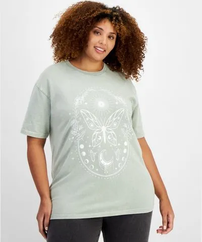 Rebellious One Trendy Plus Size Cotton Butterfly-Graphic Boyfriend T-Shirt