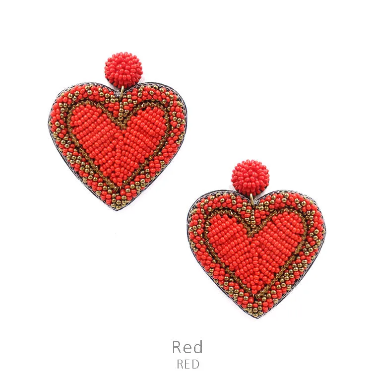 Red beaded Heart earrings with border