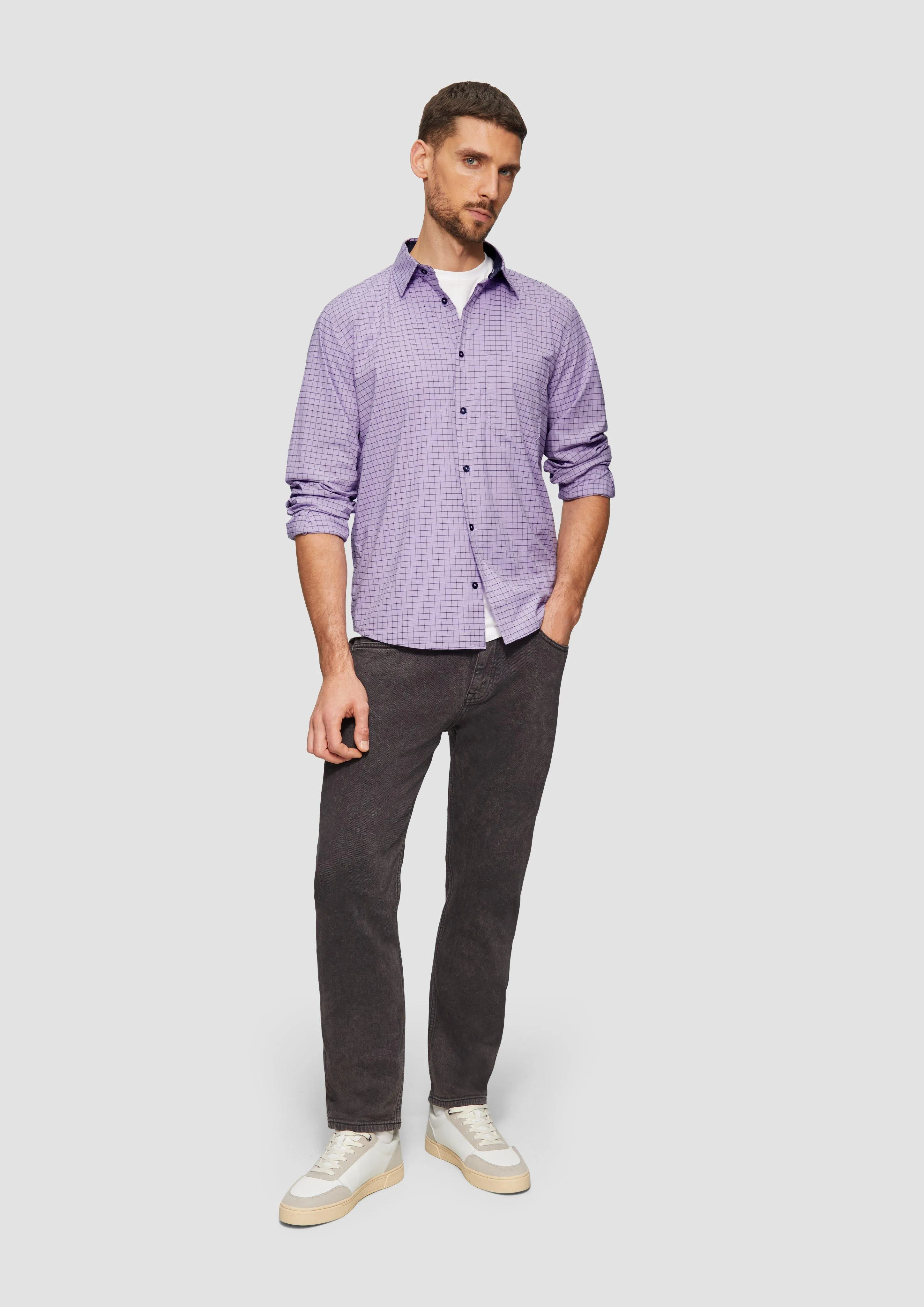 Regular fit: check shirt made of stretch cotton with a breast pocket