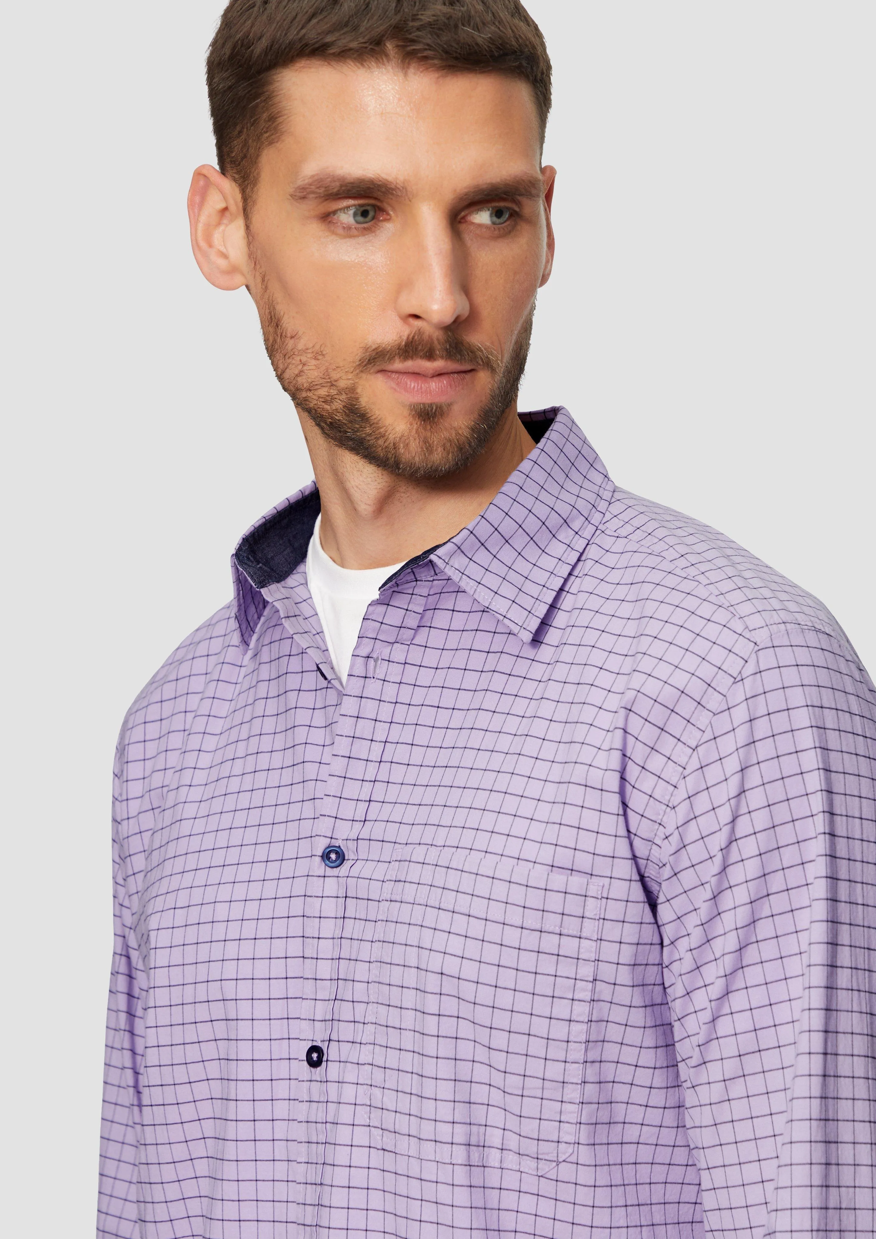 Regular fit: check shirt made of stretch cotton with a breast pocket