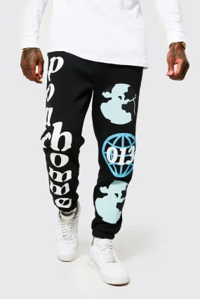 Regular Fit Globe Puff Print Jogger