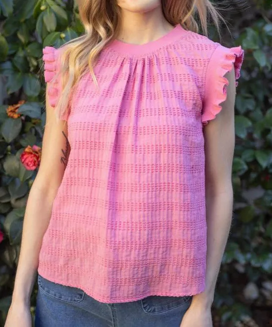 Rib Band Textured Top - Pink