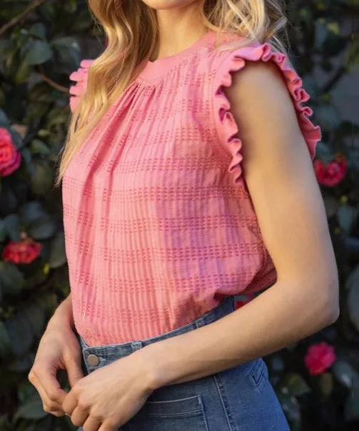 Rib Band Textured Top - Pink