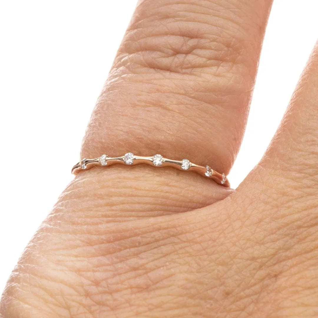 Sadie Band - Skinny 14k Rose Gold Bar Set Diamond Half Eternity Stacking Wedding Ring, Ready to Ship