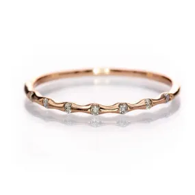 Sadie Band - Skinny 14k Rose Gold Bar Set Diamond Half Eternity Stacking Wedding Ring, Ready to Ship