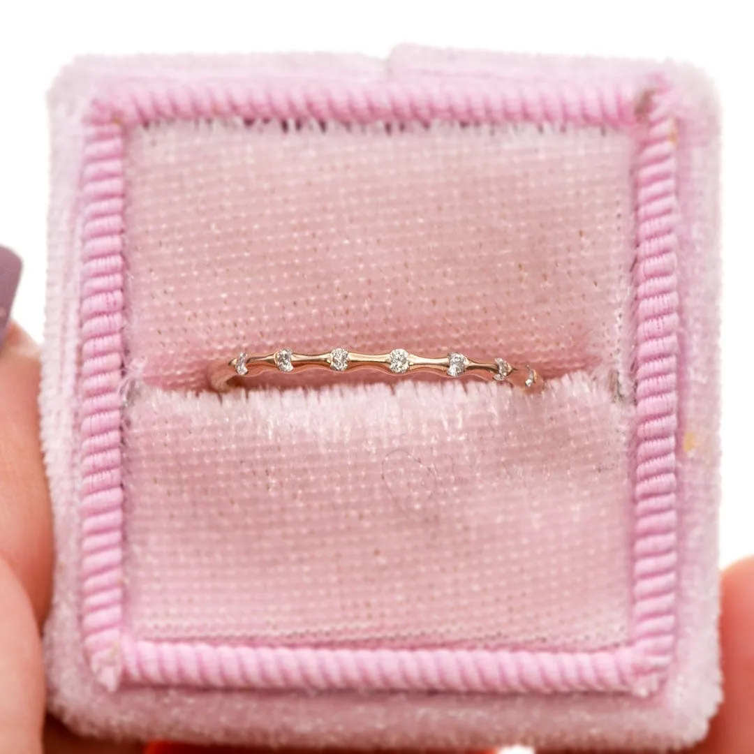 Sadie Band - Skinny 14k Rose Gold Bar Set Diamond Half Eternity Stacking Wedding Ring, Ready to Ship