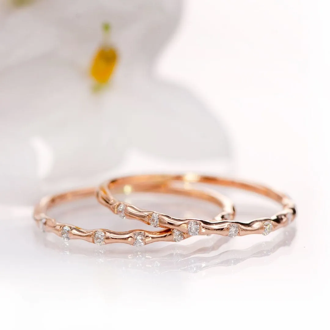 Sadie Band - Skinny 14k Rose Gold Bar Set Diamond Half Eternity Stacking Wedding Ring, Ready to Ship