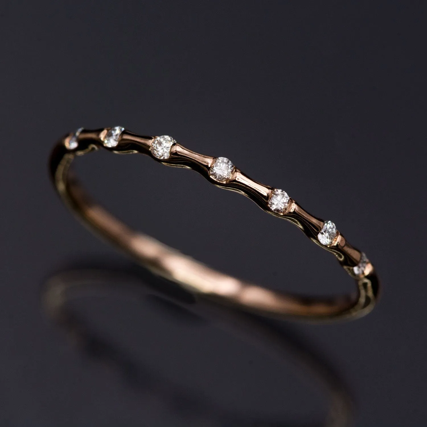 Sadie Band - Skinny 14k Rose Gold Bar Set Diamond Half Eternity Stacking Wedding Ring, Ready to Ship