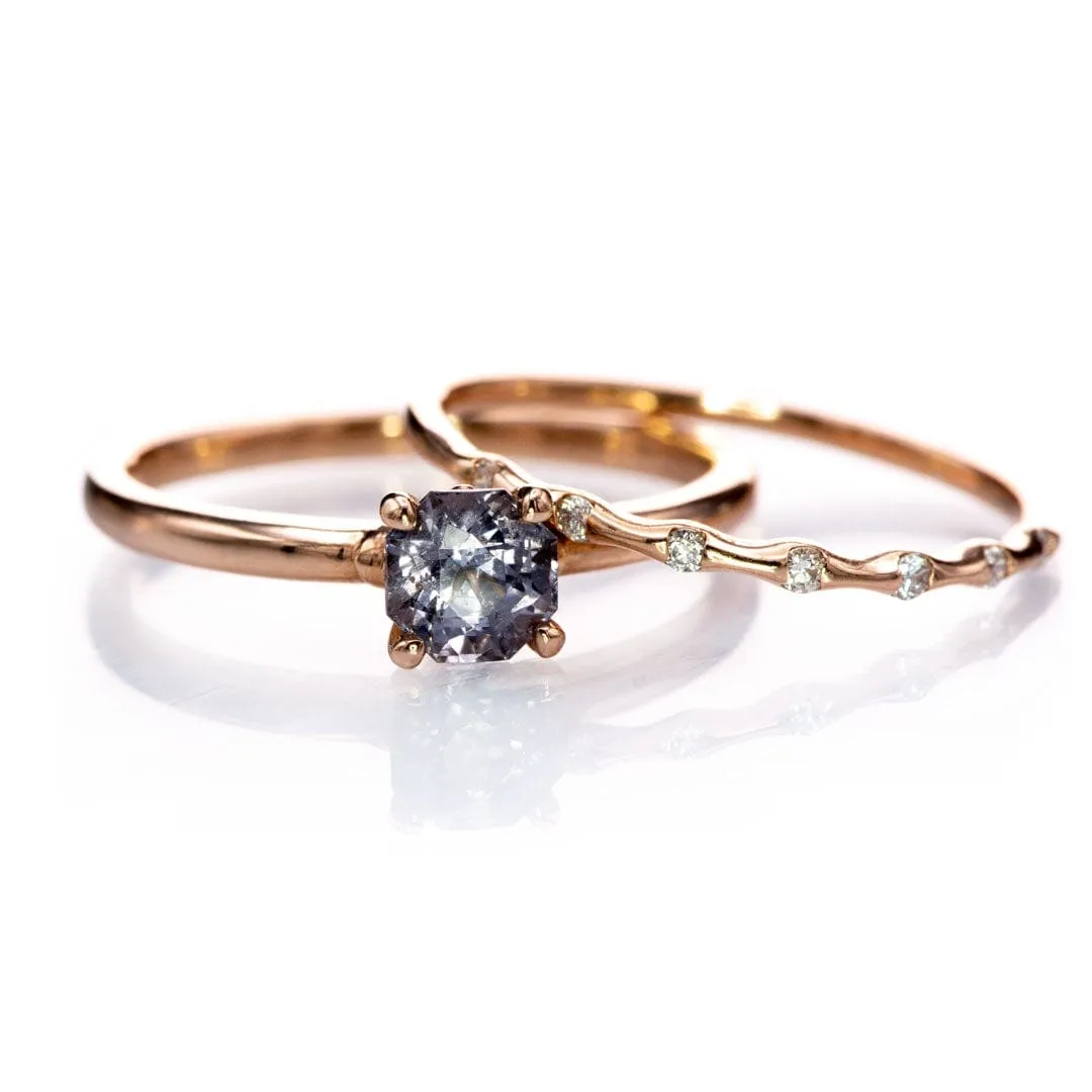 Sadie Band - Skinny 14k Rose Gold Bar Set Diamond Half Eternity Stacking Wedding Ring, Ready to Ship