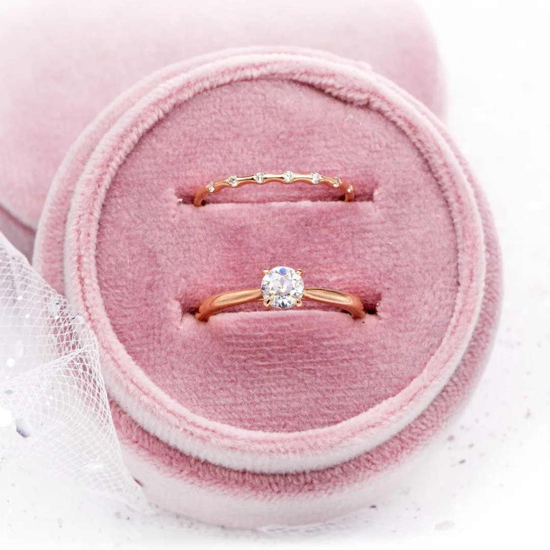 Sadie Band - Skinny 14k Rose Gold Bar Set Diamond Half Eternity Stacking Wedding Ring, Ready to Ship