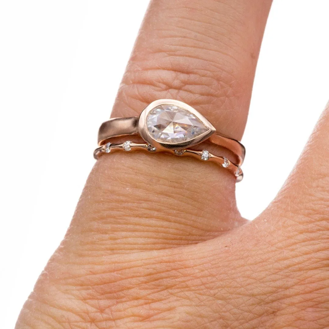 Sadie Band - Skinny 14k Rose Gold Bar Set Diamond Half Eternity Stacking Wedding Ring, Ready to Ship