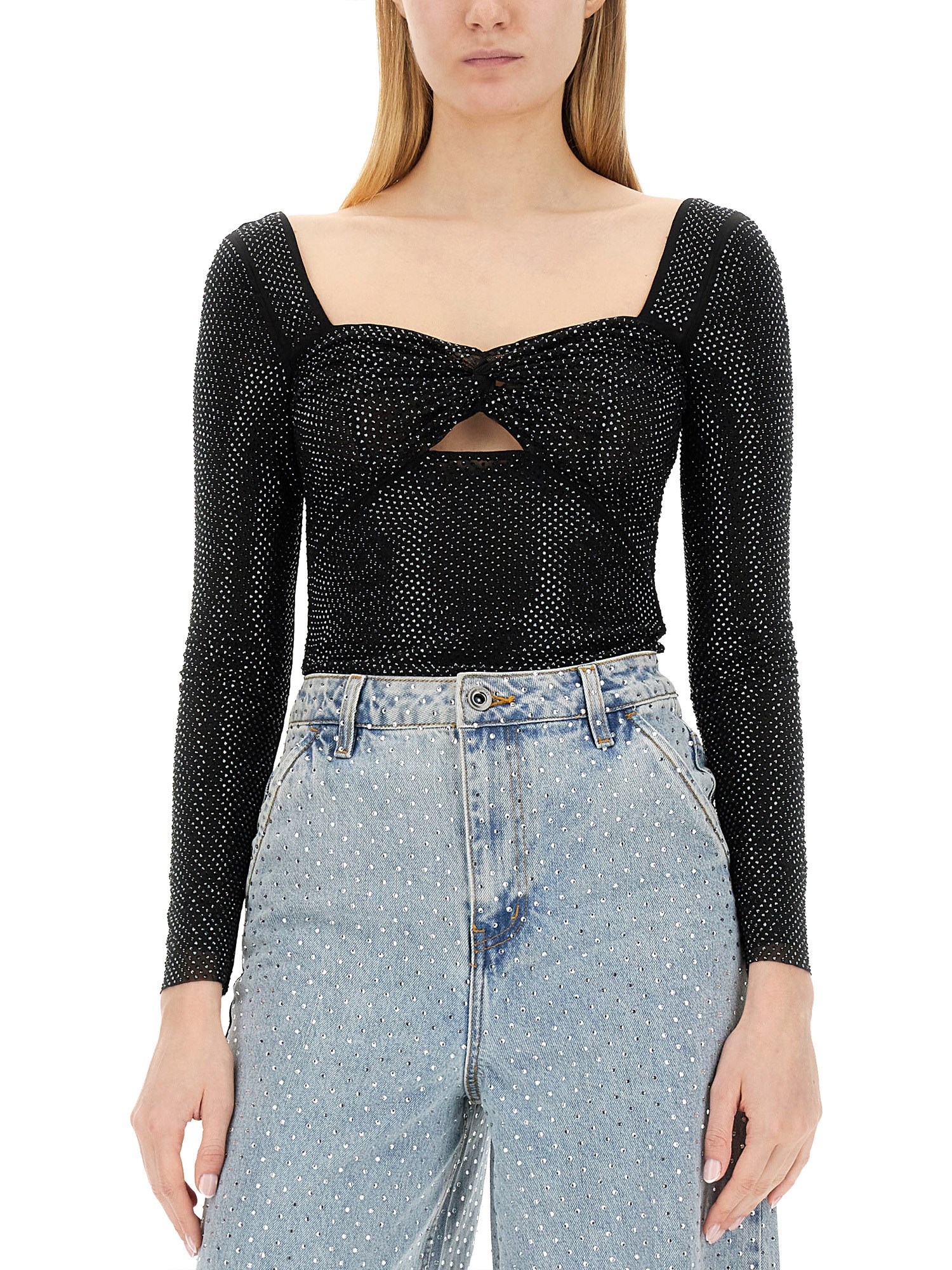 SELF-PORTRAIT    MESH SWEETHEART NECKLINE TOP