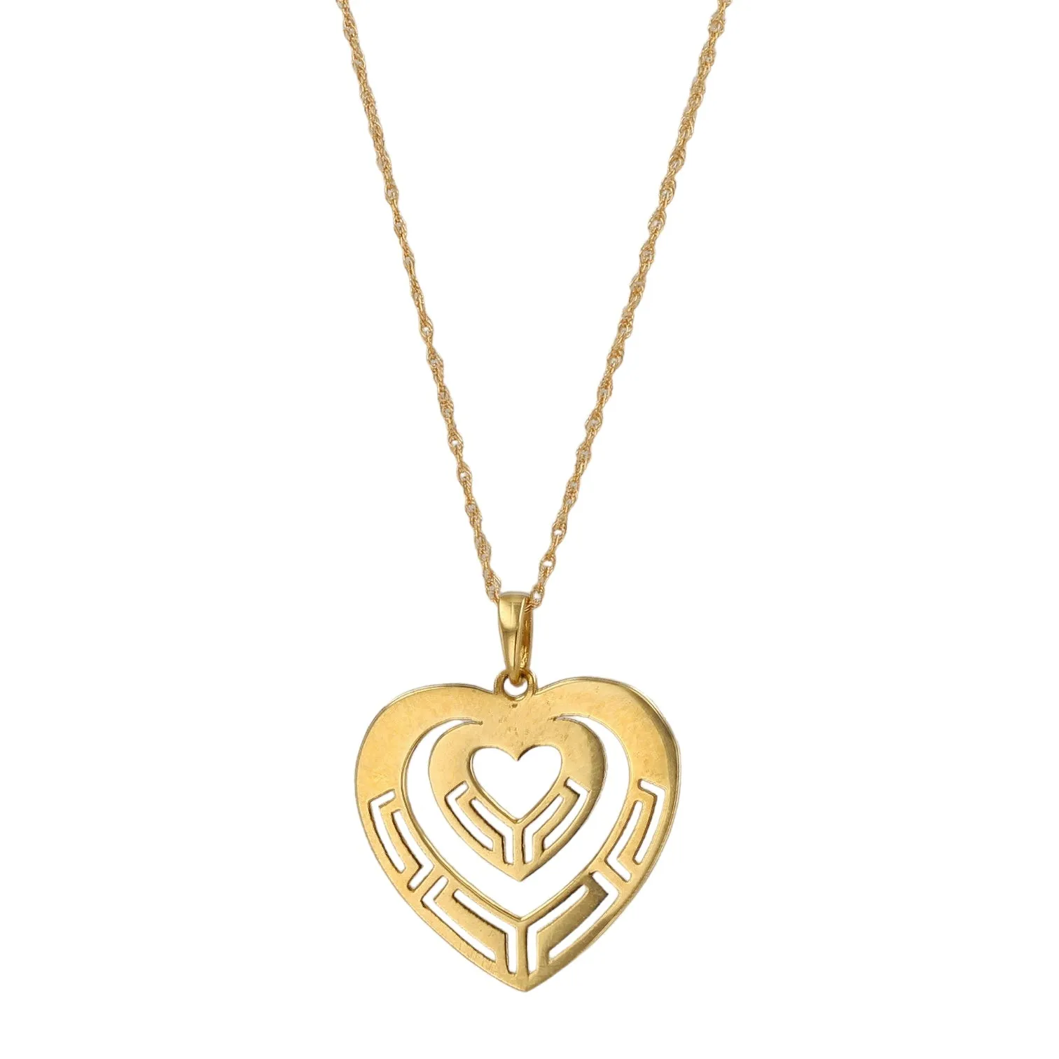 Set yellow gold 14k Singapore chain double hearth pendant-62829