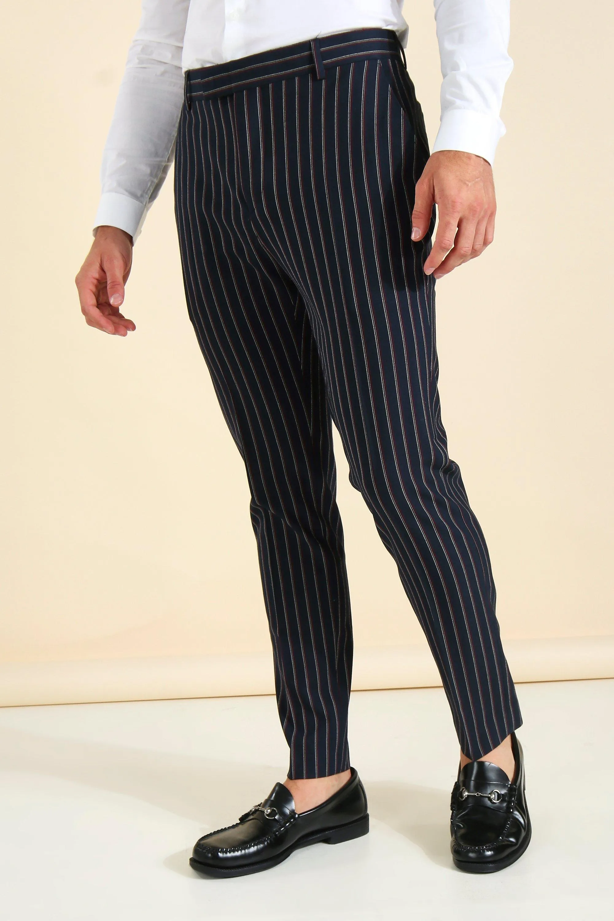 Skinny Pinstripe Tailored Trouser | boohooMAN UK