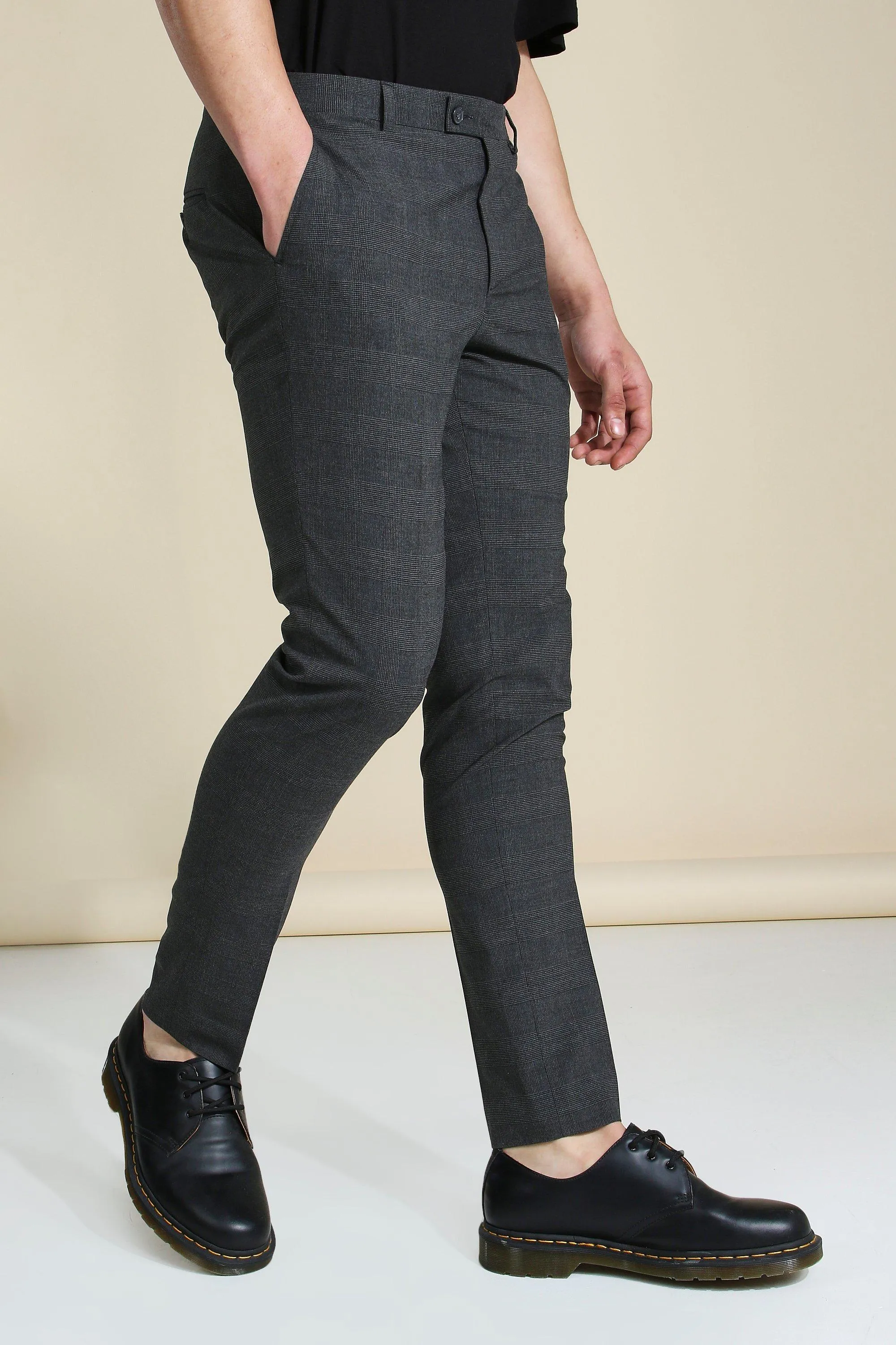 Skinny Smart Grey Check Trouser | boohooMAN UK