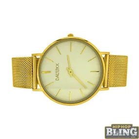 Slim Case Watch Gold Mesh Band White Dial