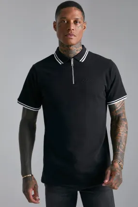 Slim Tipped Pique Zip Polo