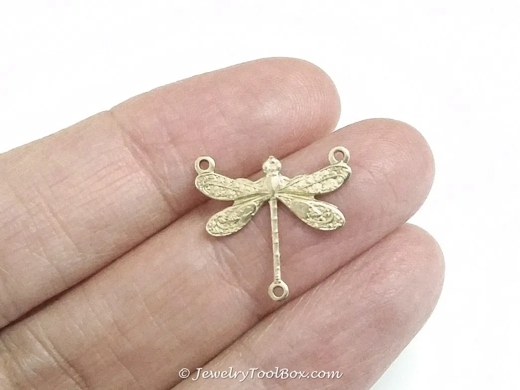 Small Dragonfly Pendant Connector Charm, 3 Loop, Brass, Lot Size 10, #03R