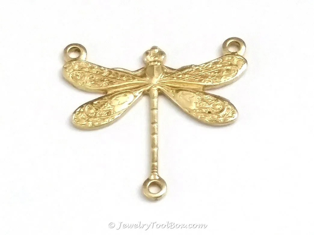 Small Dragonfly Pendant Connector Charm, 3 Loop, Brass, Lot Size 10, #03R