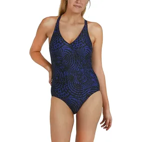 Speedo Womens Lexi Printed Shaping One Piece Swimming Costume - Black/Blue