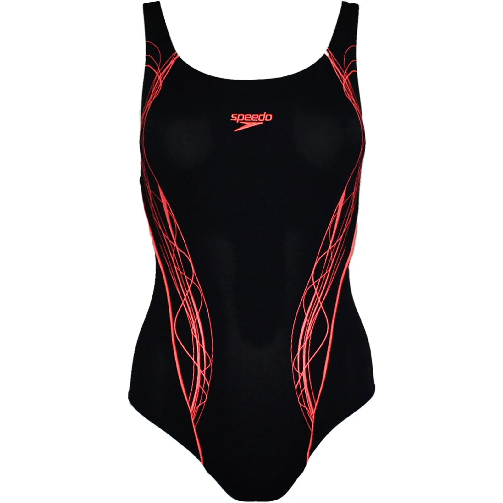 Speedo Womens Panel Muscleback One Piece Swimming Costume - Black/Red