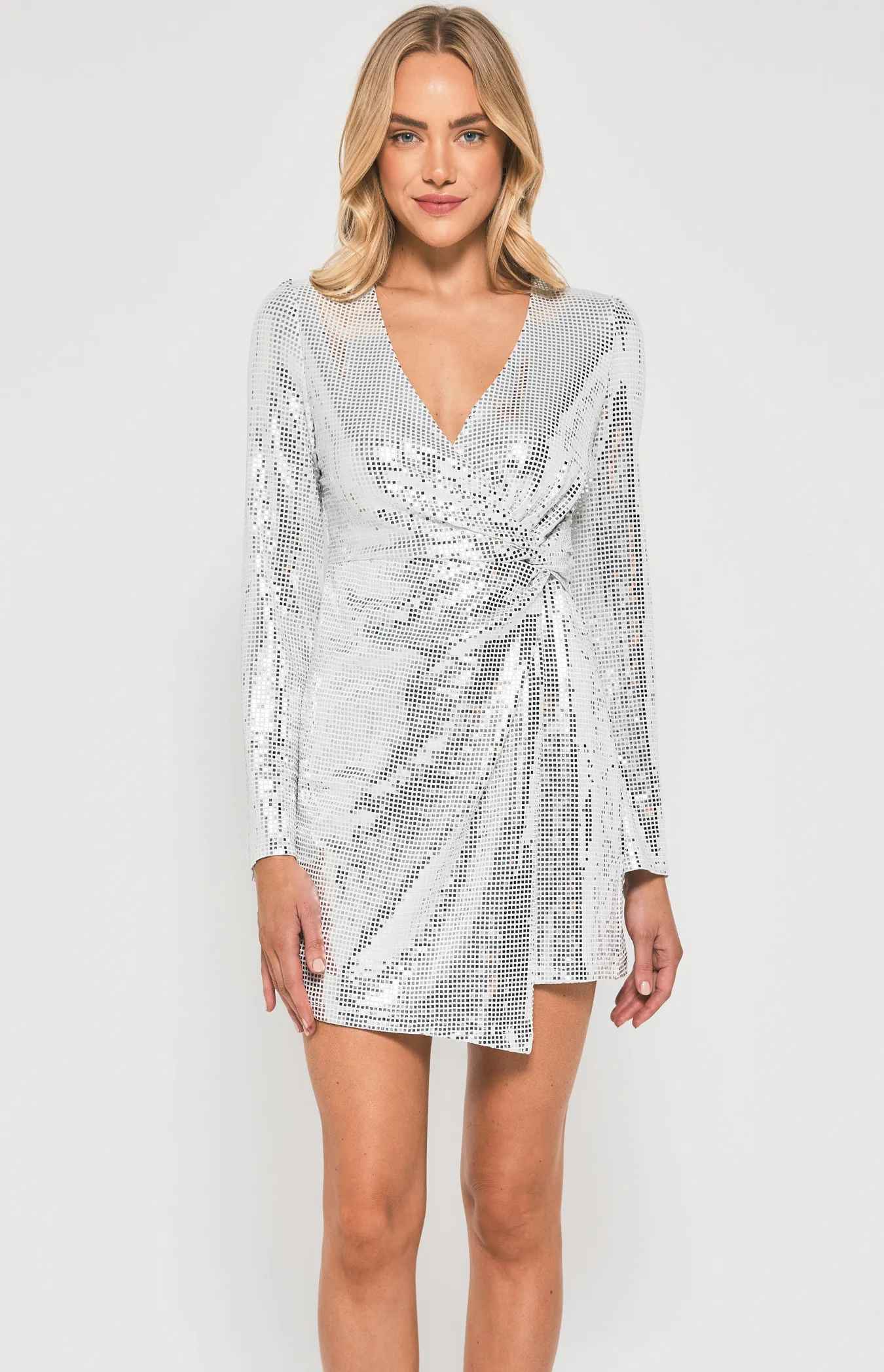 Square Sequin Dress with Side Knot Details (WDR603A)