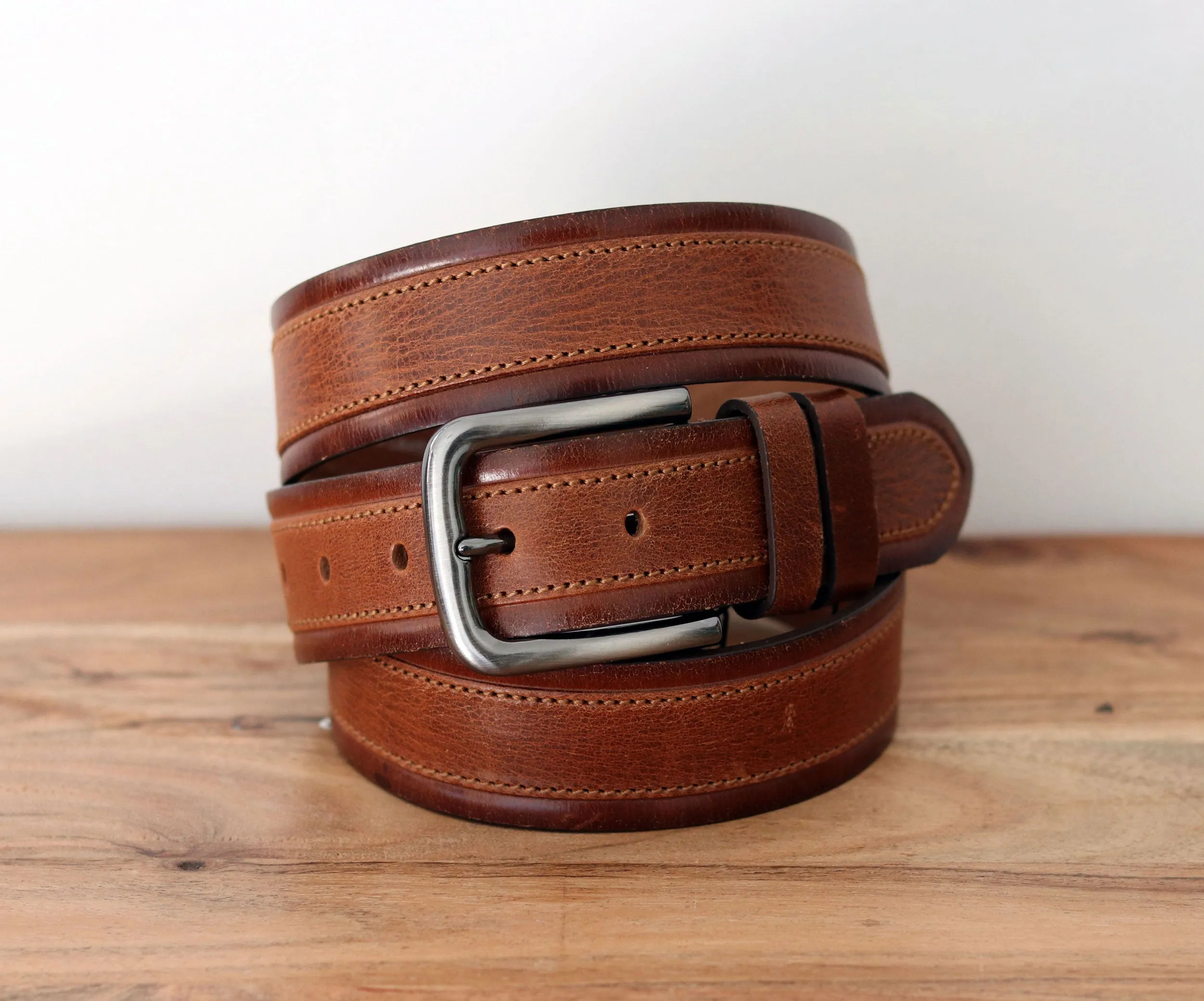 Stitched Leather Belt Camel