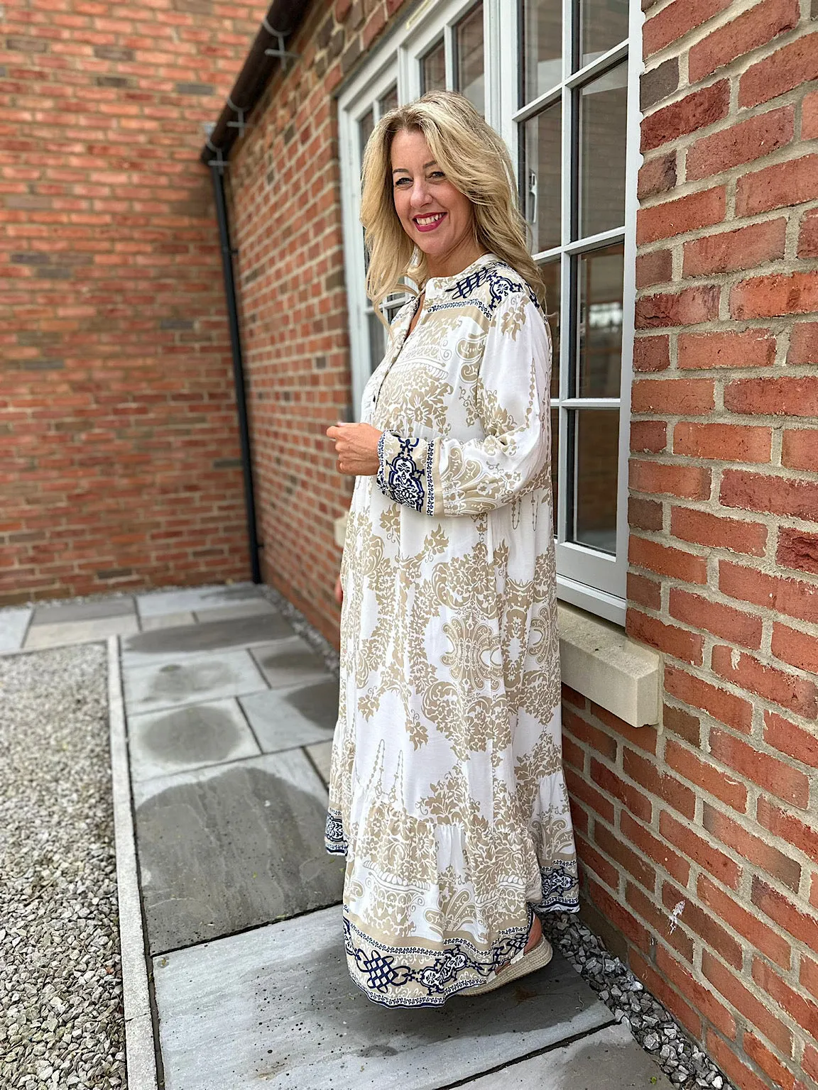 Stone Paisley Print Maxi Dress Cecilia