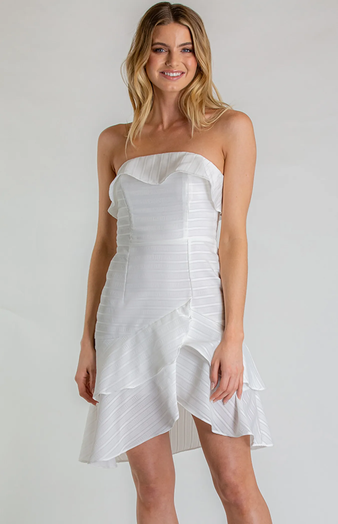 Strapless Textured Dress With Double Layered Hem (SDR627A) 