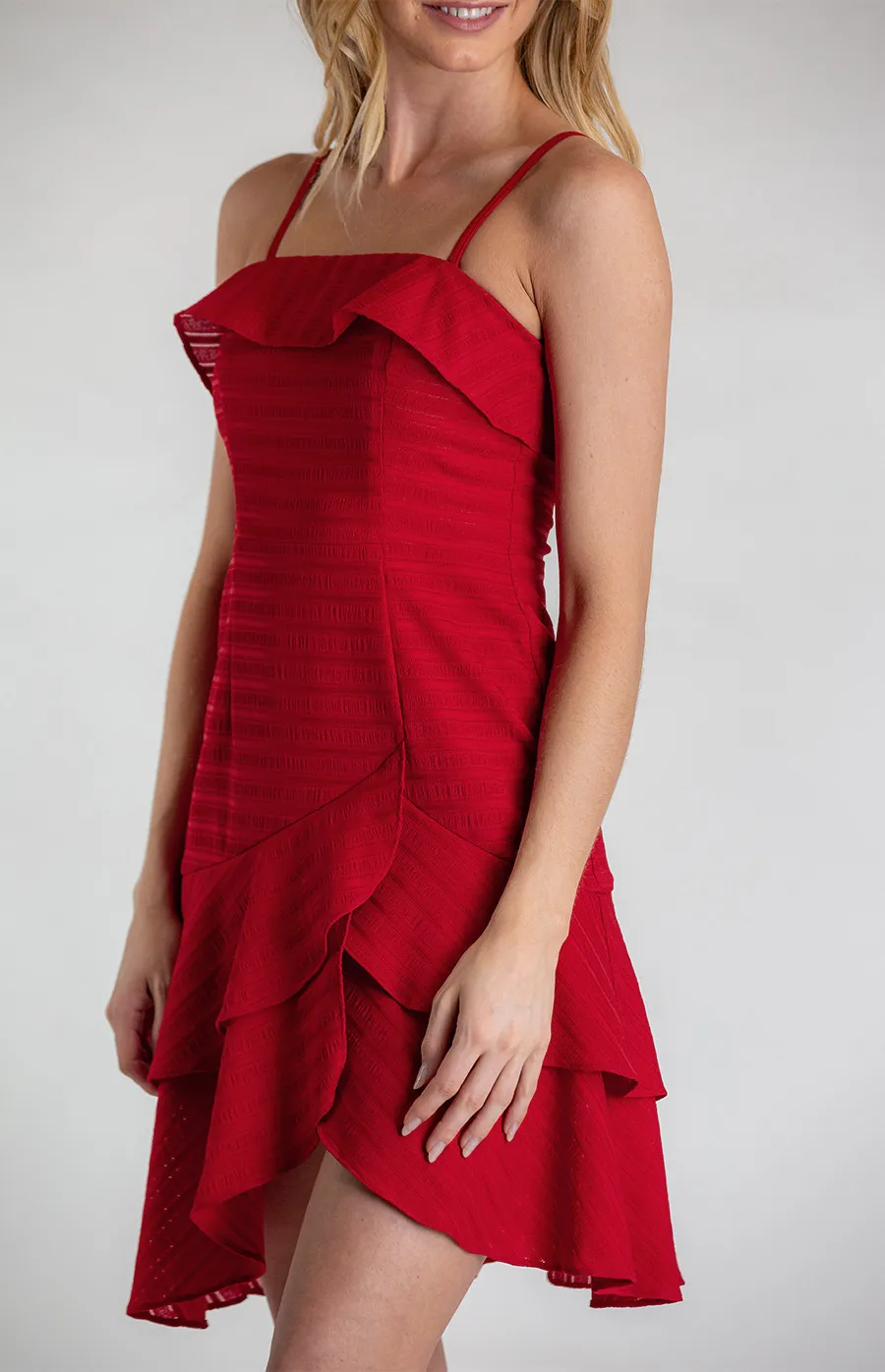 Strapless Textured Dress With Double Layered Hem (SDR627A) 