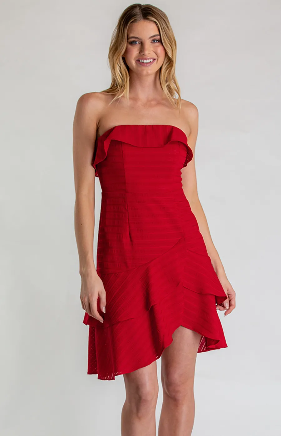 Strapless Textured Dress With Double Layered Hem (SDR627A) 