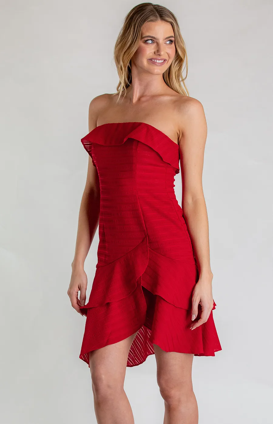 Strapless Textured Dress With Double Layered Hem (SDR627A) 