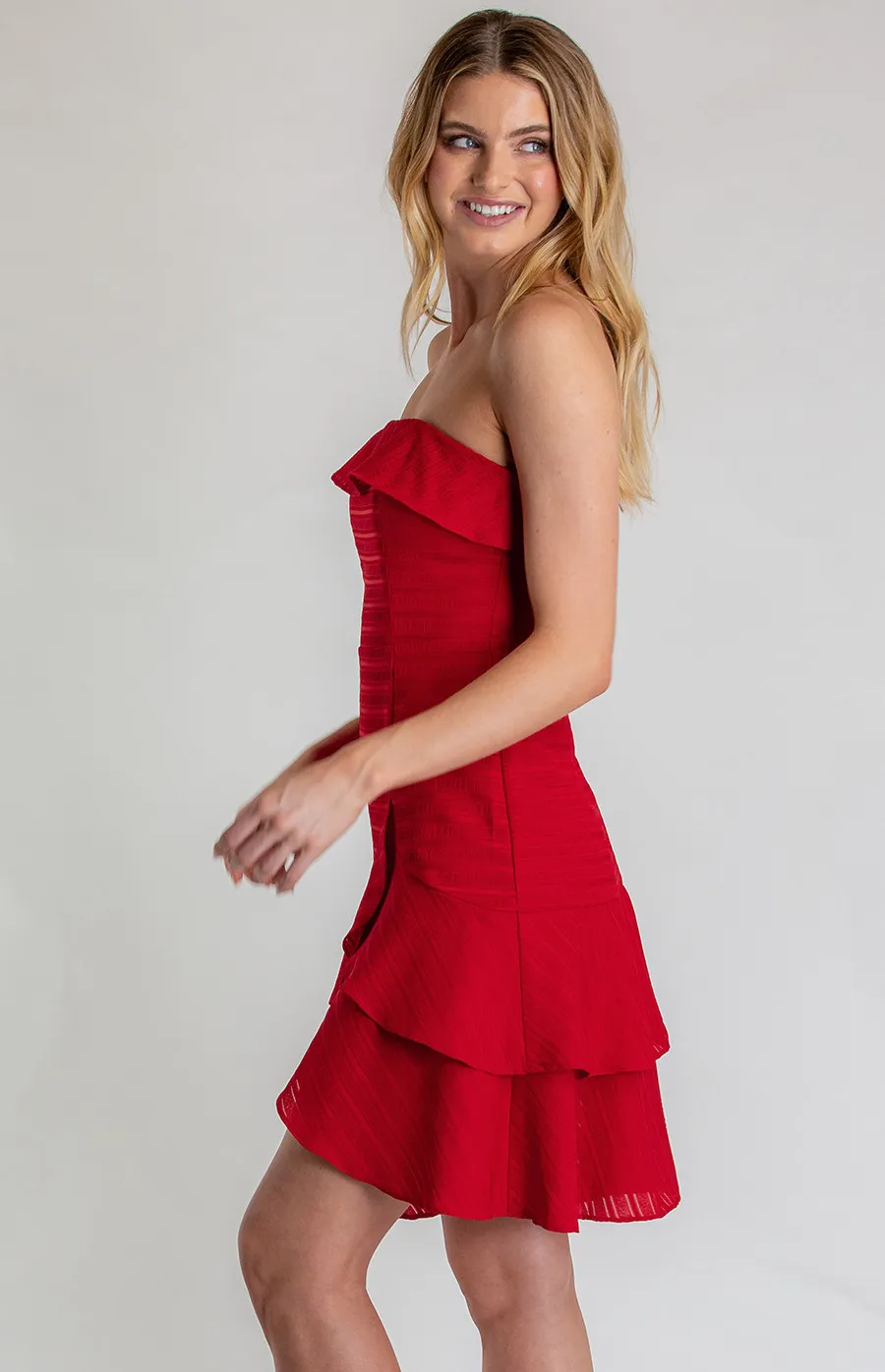 Strapless Textured Dress With Double Layered Hem (SDR627A) 