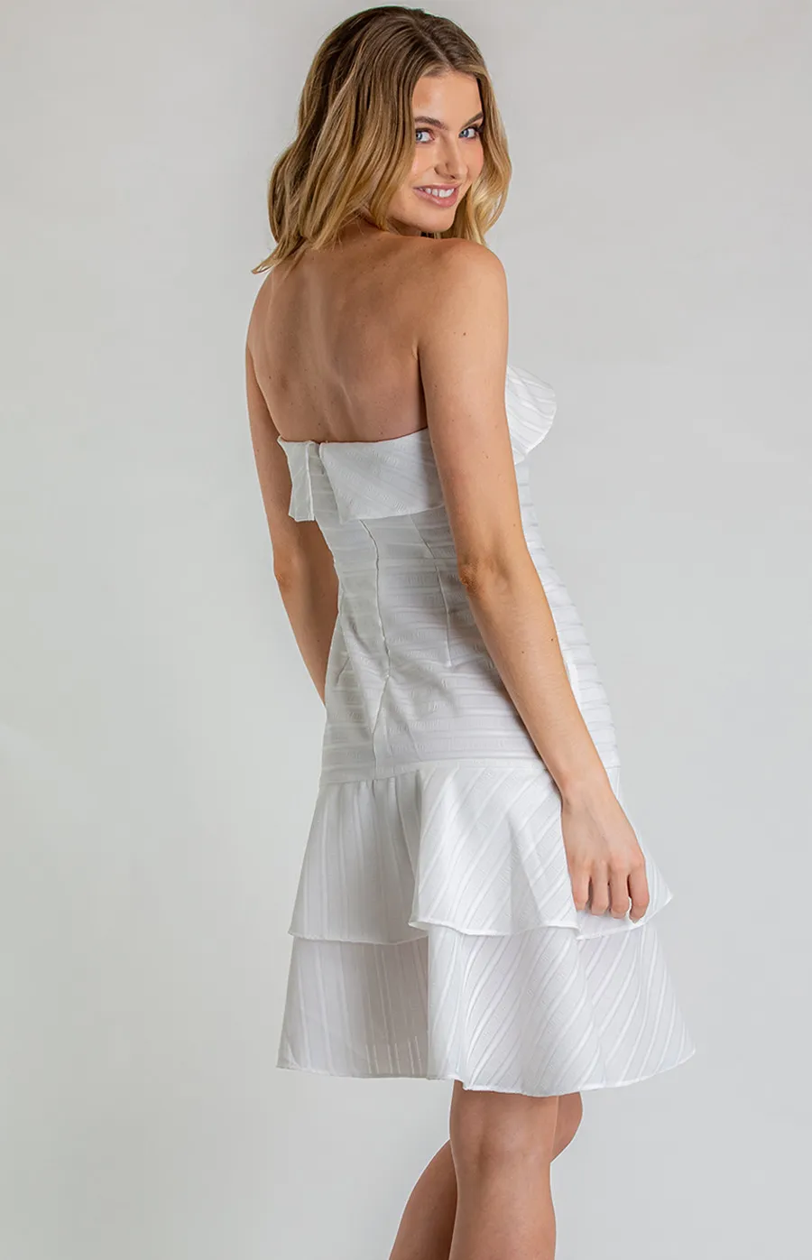 Strapless Textured Dress With Double Layered Hem (SDR627A) 