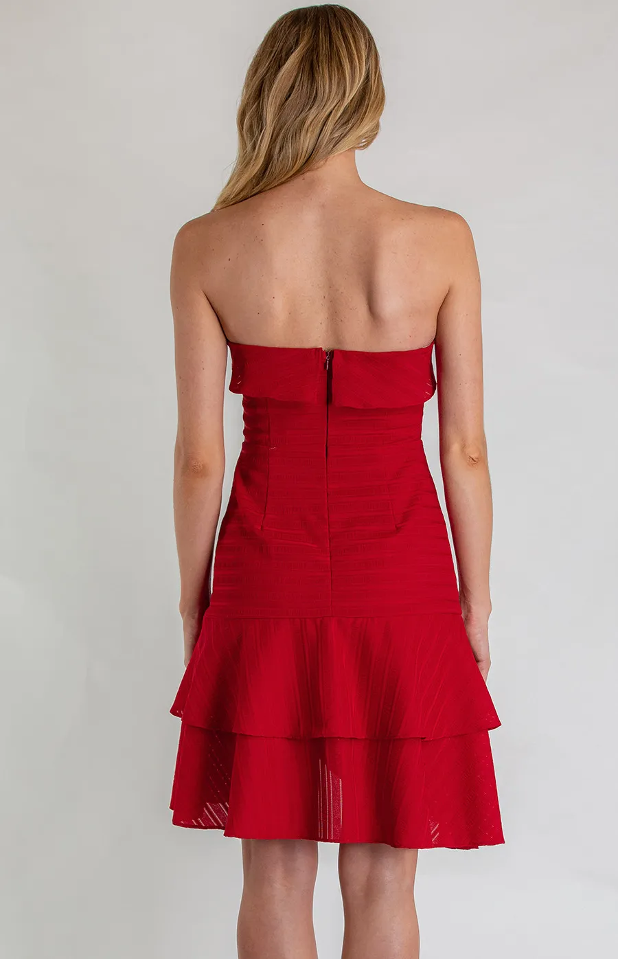 Strapless Textured Dress With Double Layered Hem (SDR627A) 