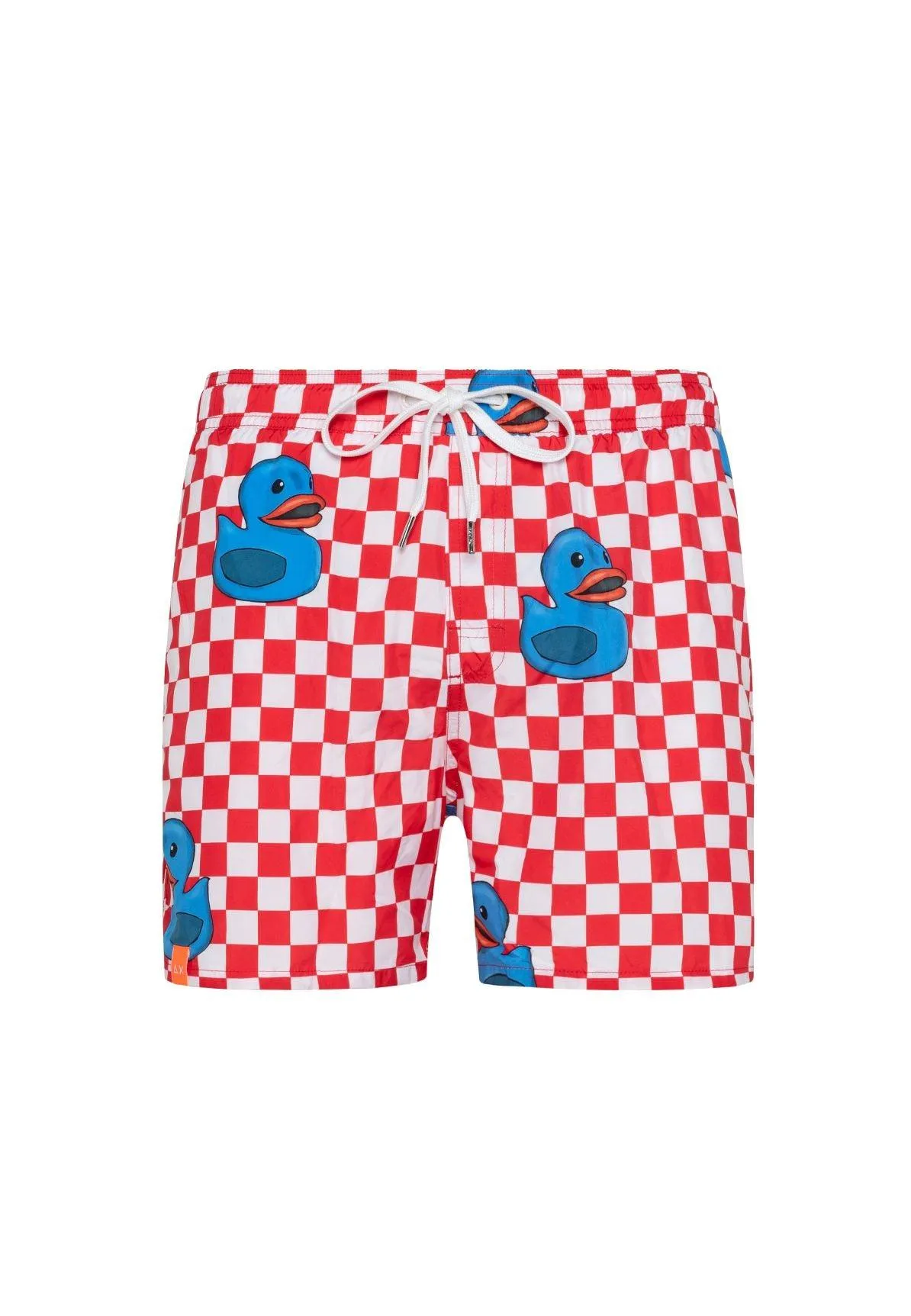 SUN68 Beachwear Swim Pant Duck Paperelle Costume Rosso Fuoco Bianco H31106