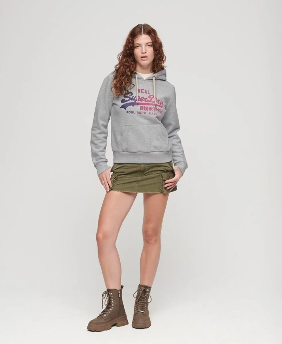 Superdry Womens Vintage Graphic Hooded Sweatshirts Flake Grey Marl