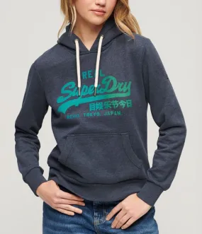 Superdry Womens Vintage Graphic Hooded Sweatshirts Indigo Marl