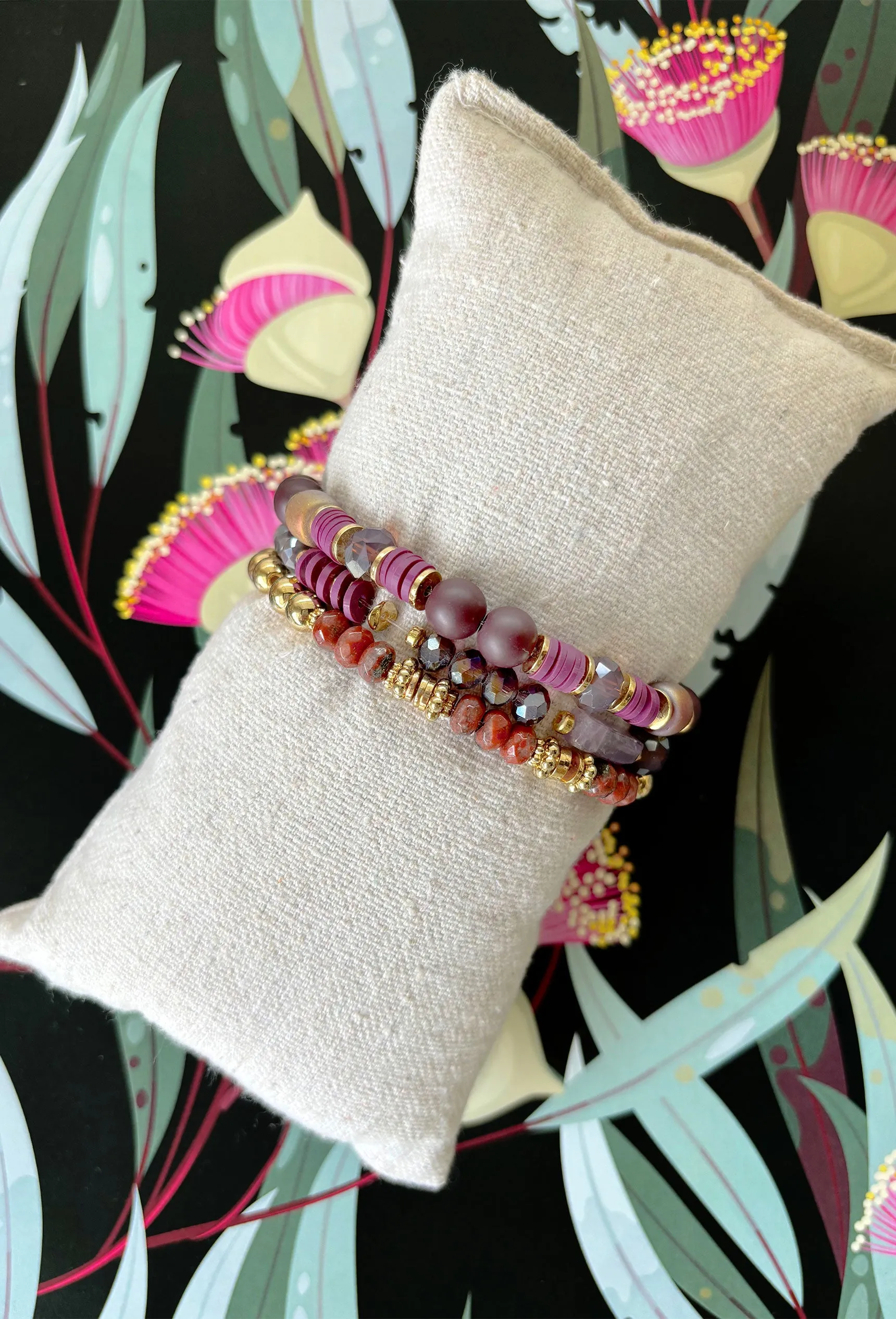 Talk Later Bracelet Set in Burgundy