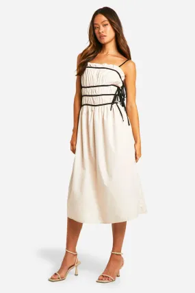 Tall Contrast Shirred Waist Midi Dress