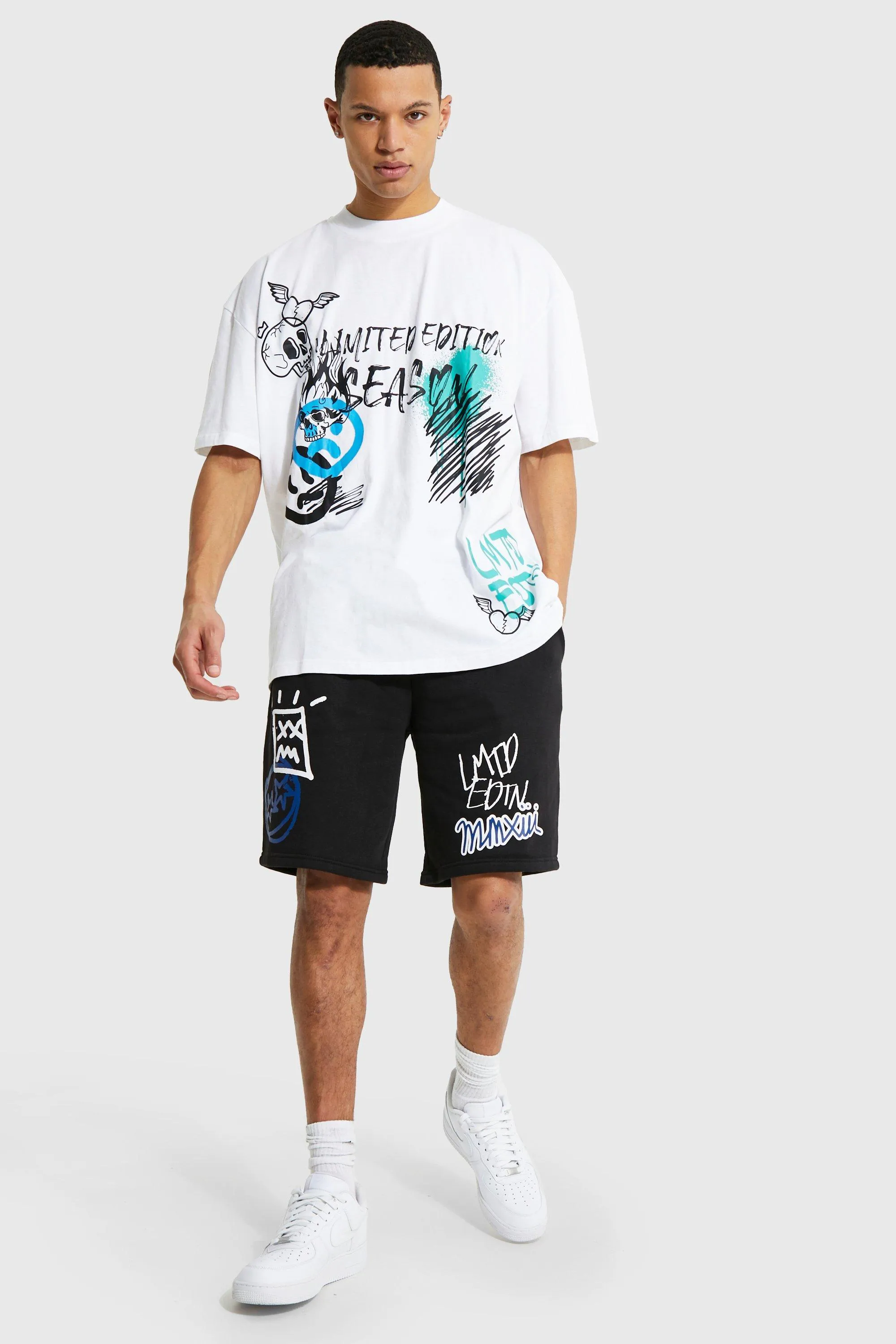 Tall Graffiti Face Print Jersey Short Set